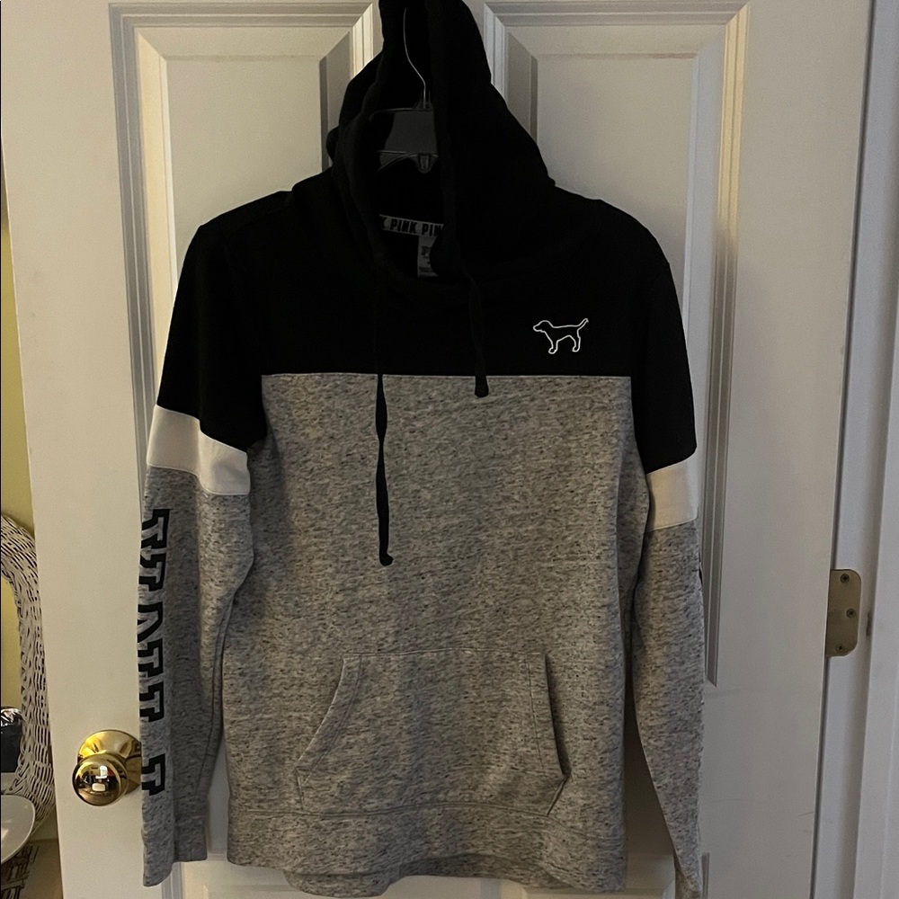 PINK Victoria's Secret Black and Gray Colorblock Hoodie